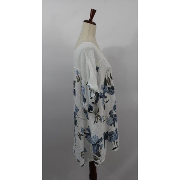 LUNGO L'ARNO Sz 3x Blue White Floral Linen Top Blouse NWT Made in Italy - Picture 4 of 9